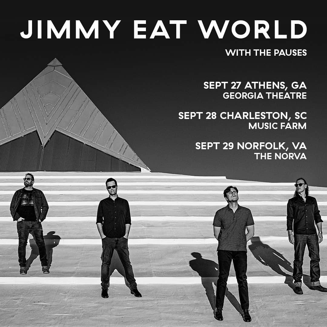 Jimmy Eat Worldさんのインスタグラム写真 - (Jimmy Eat WorldInstagram)「We’re headed down south this September with @thepauses! Artist pre-sale begins TODAY at 11am ET. Use code: SOMETHINGLOUD  Tickets are on sale tomorrow, May 23 at 10am ET.  9/27 Athens, GA Georgia Theatre  9/28 Charleston, SC Music Farm  9/29 Norfolk, VA Norva  See all upcoming dates at jimmyeatworld.com」5月22日 23時08分 - jimmyeatworld