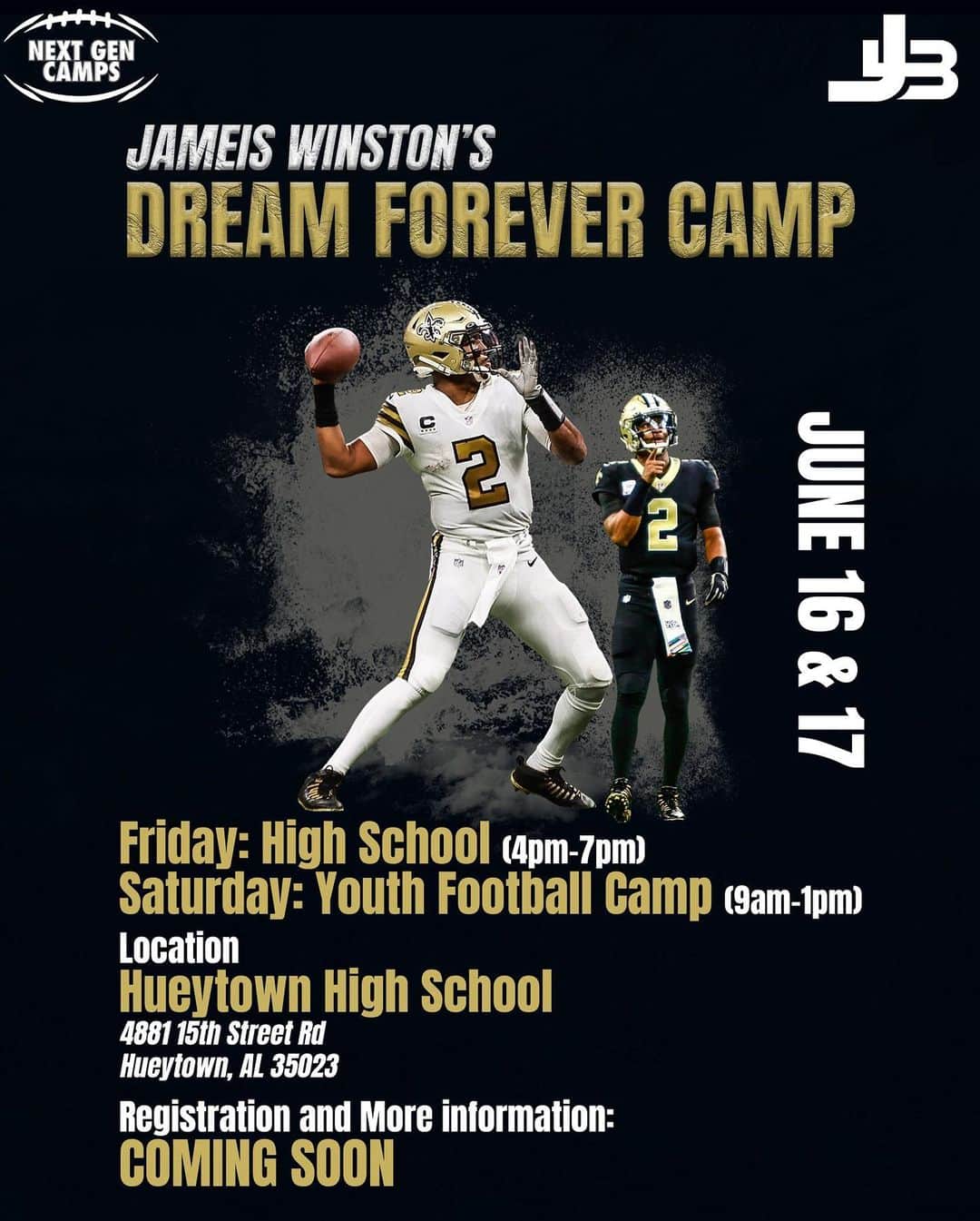 ジェームイス・ウィンストンのインスタグラム：「Excited to be back hosting the Dream Forever camp in Birmingham! FREE for all participants!  Save the Date June 16 & 17!   Registration: https://www.nextgencamps.com/dream-forever-youth-football-camp  #DreamForever」