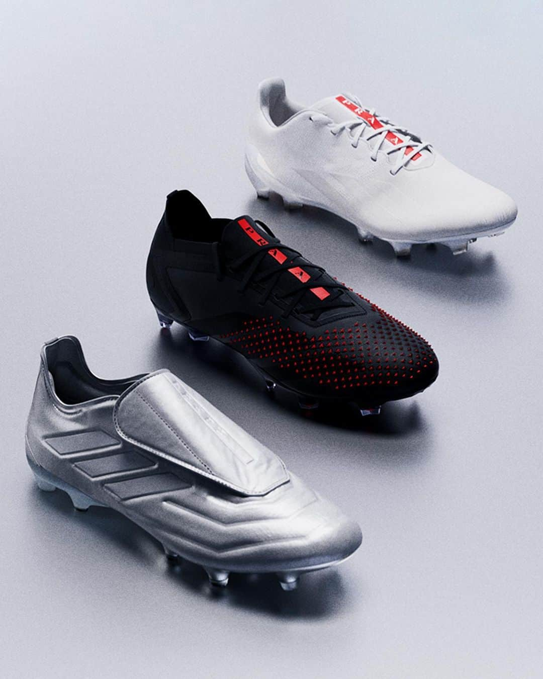 adidas Footballのインスタグラム：「Football should always feel iconic   Introducing adidas Football for Prada. a footwearpack reimagined in luxury materials, finished with the #PradaLineaRossa details.  Sign-up now for the adidas Football for Prada via link in bio, and CONFIRMED app and Prada.com.  #adidasforPrada #Prada #adidasfootball」