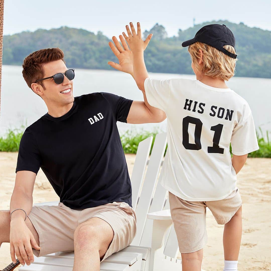 SHEINのインスタグラム：「Here's a huge high-five to our biggest fans! 🙏❤ For all the times they cheer us on from the sidelines, commemorate all the home runs they hit for us with coordinating Father's Day fits that celebrate what a great sport they are 🏈🙌  🔗:https://shein.shop/8wkg9rw   #SHEINfathersday #SHEIN #1fans #daddyandme #SHEINforAll」