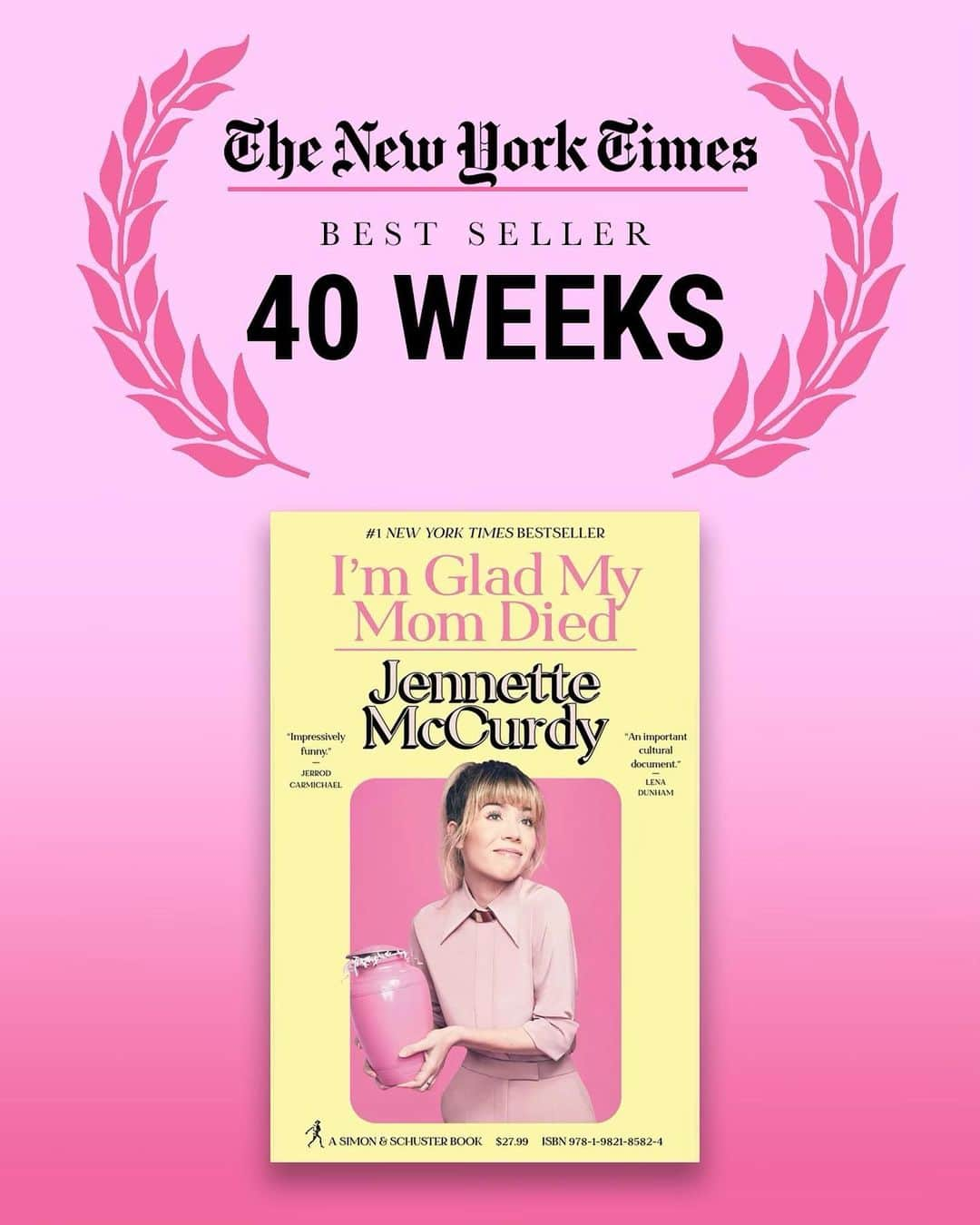 ジェネット・マッカーディさんのインスタグラム写真 - (ジェネット・マッカーディInstagram)「no i’m not turning 40 lol. but 40 weeks on the new york times bestseller list for IGMMD ?! i can’t believe it. i can’t believe millions of you (millions ?! 🫨🤯) have taken the time to read this book and have connected with it so deeply. the past nine months have been a wild ride for me, and beyond anything i could have ever imagined. i appreciate every second of it. thank you all for making it happen.」5月23日 2時27分 - jennettemccurdy