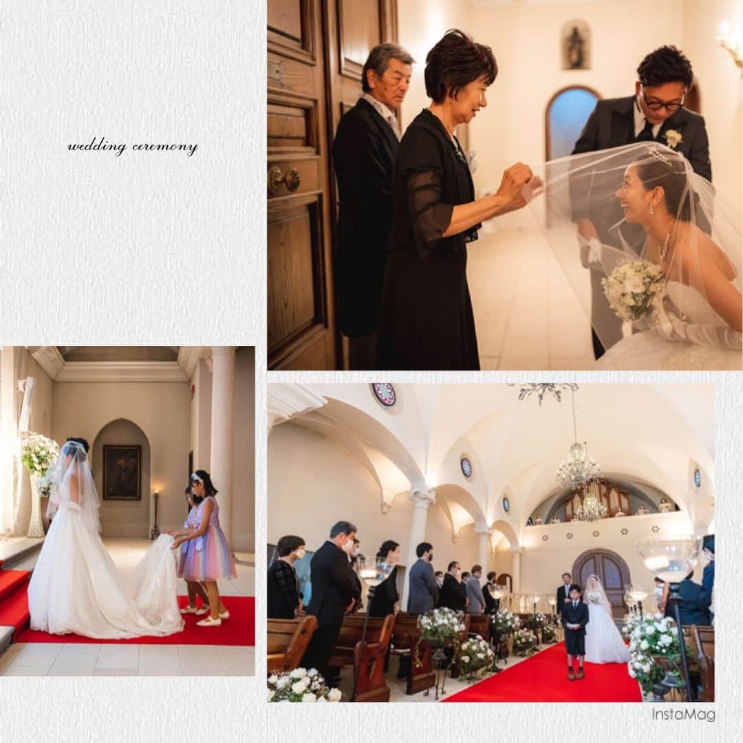 のインスタグラム：「挙式のこだわり⛪️ 父親とのﾊﾞｰｼﾞﾝﾛｰﾄﾞ､親友に勧められた母親のベールダウン (ﾊﾞｰｼﾞﾝﾛｰﾄﾞは"花嫁の一生の歩みを表す" ﾍﾞｰﾙﾀﾞｳﾝは"最後の身支度"などの意味を持っているそう👰🏻‍♀️) 甥にはﾘﾝｸﾞﾎﾞｰｲ💍 姪&従姪にはﾄﾚｰﾝﾍﾞｱﾗｰをやってもらいました✨ ﾘﾝｸﾞﾋﾟﾛｰは知人に頼んで理想通りの物を手作りしてもらいました❣️姪&従姪はお揃いの衣装で可愛かった😍 そして､姉の結婚式で見てから自分もやりたかったﾊﾞﾙｰﾝﾘﾘｰｽ🎈 天気が良くて良かったー‼︎  全てにしっかり意味があって理解しているとより気持ちが籠もりました♡ 対応してくれた､ @rosegarden_christ_church ｻﾝありがとうございました‼︎  #挙式 #weddingceremony #バージンロード #ベールダウン #リングボーイ #リングピロー #トレーンベアラー #バルーンリリース」
