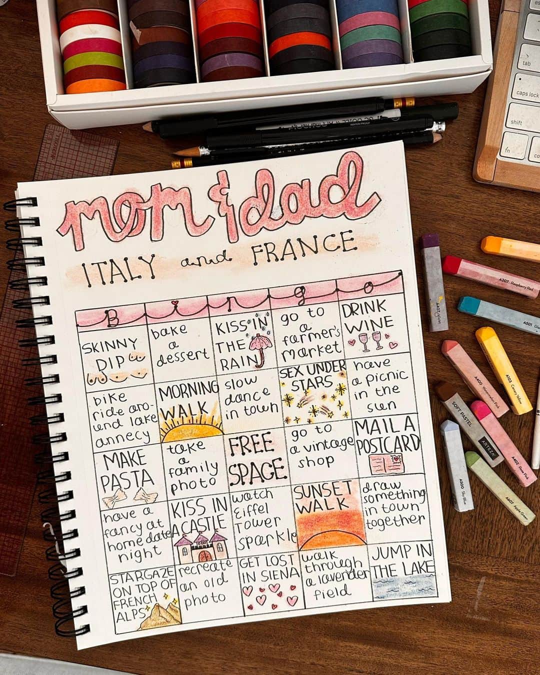 Amber Fillerup Clarkのインスタグラム：「Doodling is like an anti depressant for my mind 🫶🏼 you guys asked me to post this when I was done so here it is 🥂 we are doing Europe with all 6 of us and I can’t wait to party with the kids there 🥳 you know I’ll be recreating some of the pics we took with them as littles too 😭」