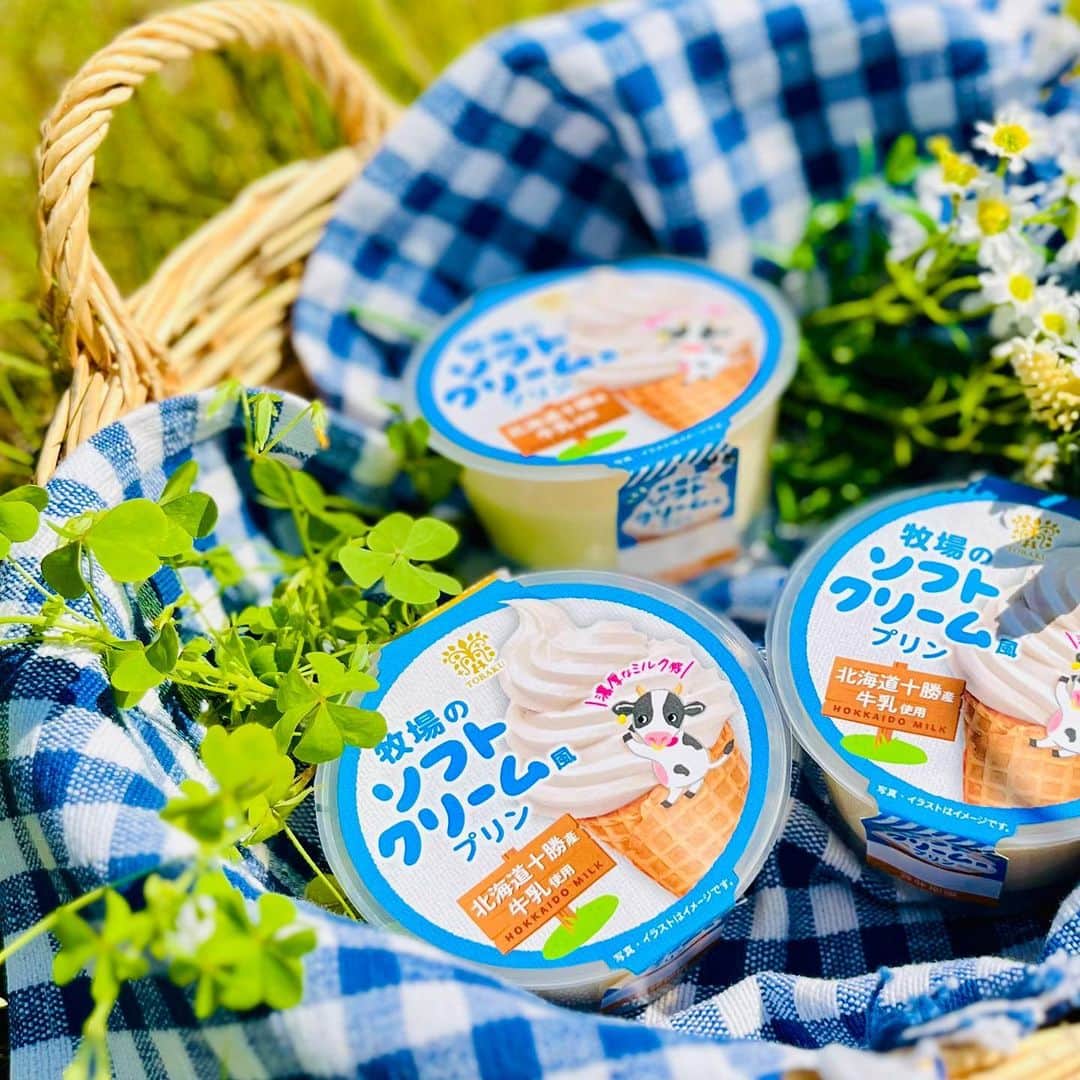 トーラク株式会社さんのインスタグラム写真 - (トーラク株式会社Instagram)「. 毎年とっても好評の、牧場のソフトクリーム風プリン🍦 「牧場のソフトクリーム風プリンをまた食べたい！」といったお声をいただき、とっても嬉しいです。  ということで、今年もお届けしますよ～🐄 うしさんがソフトクリームにつかまっているパッケージが目印です♪  🌳🐄北海道十勝産牛乳使用🐄🌳 ソフトクリーム🍦ならではの「ミルクの濃厚感」、口の中ですっとなめらかに消えていく「口あたりの良さ」、甘くて冷たい「爽快感」をプリンで表現しました。 プリンなのに、まるでソフトクリーム🍦✨な味わいをお楽しみください。  「牧場のソフトクリーム風プリン」  #トーラク　#プリン　#プリン部　#プリンスタグラム　#プリン好きな人と繋がりたい　#コンビニスイーツ　#コンビニデザート　#今日発売　#本日発売　#おうち時間　#おうちカフェ　#おうちおやつ　#おうちcafé　#おうちスイーツ　#こどものおやつ　#今日のおやつ　#本日のおやつ　#本日のデザート　#本日のスイーツ　#休日の過ごし方　#休日の楽しみ　#デザートは別腹　#牧場  #ソフトクリーム #🍦 #ソフトクリーム🍦　#ソフトクリーム部　#牧場のソフトクリーム　#ミルクプリン」5月23日 12時30分 - toraku_kobesweets