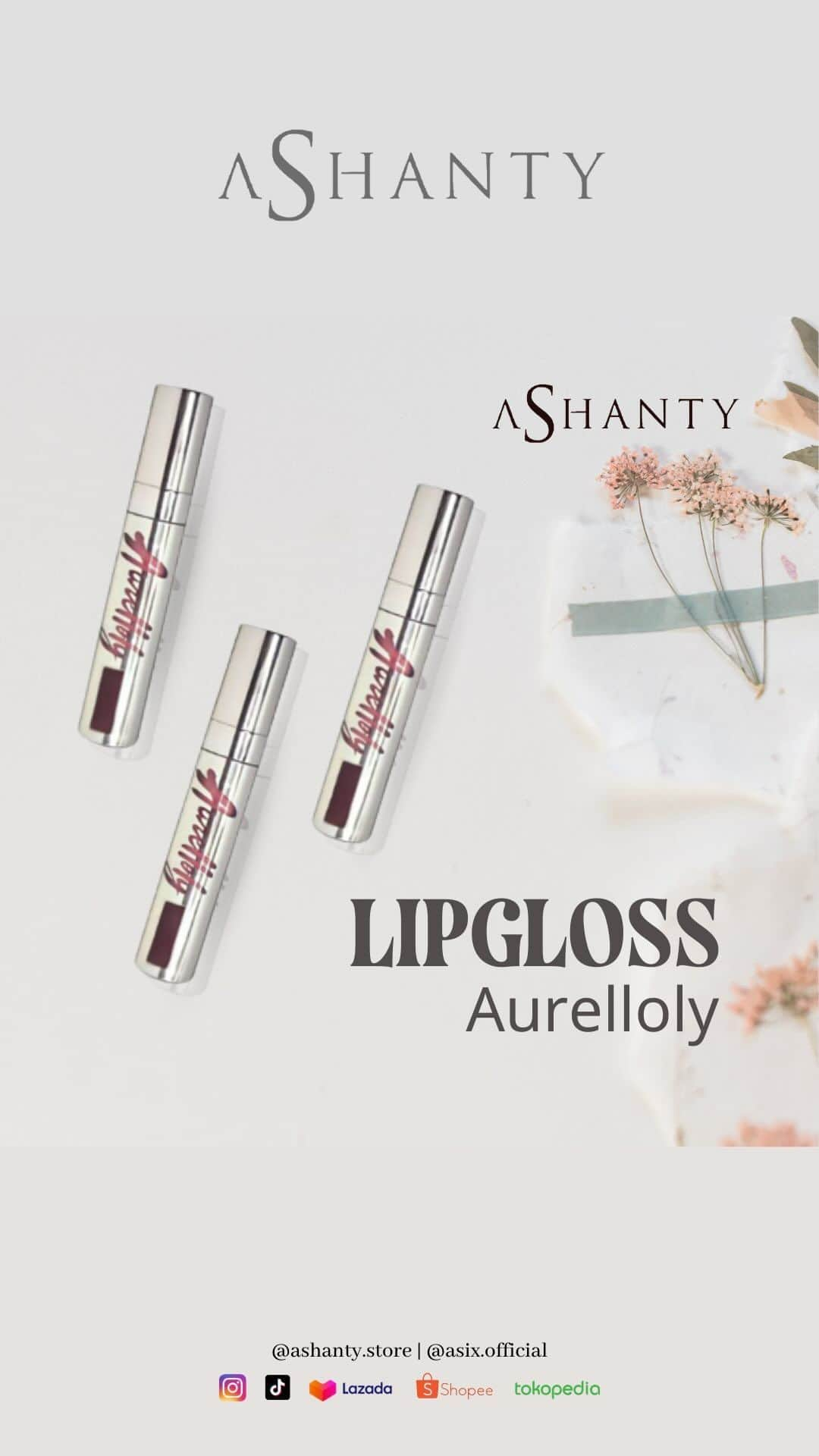 ASHANTY BEAUTY CREAM OFFICIALのインスタグラム：「Hi Ladies 👋 Lipgloss by Aurelloly ini sangat cocok buat kamu yang mau makeup cepet dan simple tapi bibir masih terlihat fresh and glowing!!!  This is the perfect shade for you💞 • Sangriaplum • Gingergirl • Peachygum  Informasi & pemesanan kunjungi link yang tertera dibio instagram @ashanty.store   #lipgloss #aureliahermansyah #aurellolycosmetics #lipstick #lipglosspoppin #makeupartist」