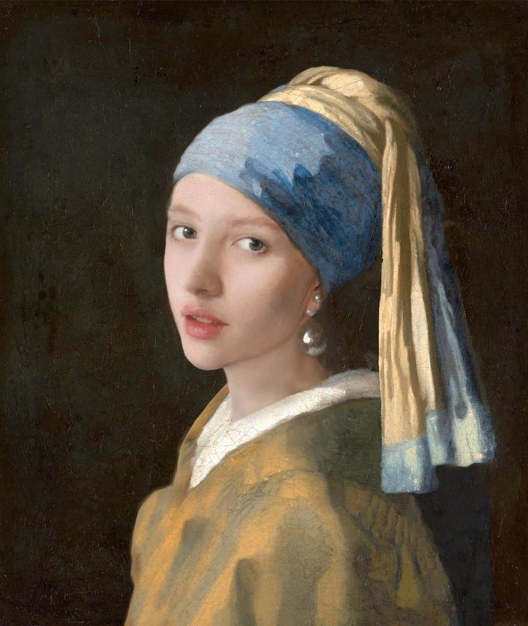 ベッキー・クルーエルのインスタグラム：「RECREATING A MASTERPIECE 💫 using @photoshop  Trying my hand at time travelling 🔎 I felt inspired to join this mysterious muse behind the frame over 358 years after she was first brought to life…   JOHANNES VERMEER: GIRL WITH A PEARL EARRING  also known as…   A Tronie painted in the Turkish Fashion  Portrait in an Antique Costume, uncommonly artistic  Girl with a Turban  Girl with a Pearl  The Pearl ✨  Are you a fan of this painting? 🔎 Follow to see how I did it ✌️😊  #historyofart #classicalpainting #classicalart #arthistorian #arthistory #arthistorymemes #girlwithapearlearring #johannesvermeer #vermeer #girlwithpearlearring #pearls #mauritshuis #paintingtransformation #beforeandafter #photoshoppro #artdetails #artofdetails #classicalartdetails #artcloseup #closeuppainting #fineartdetail #17thcentury #1600s #1600sart #17thcenturyart」