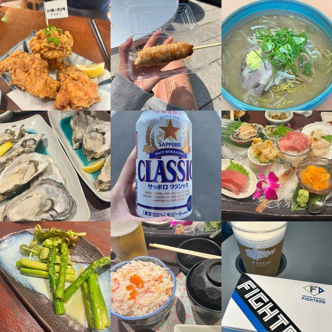 前田まはるさんのインスタグラム写真 - (前田まはるInstagram)「. 食べ過ぎ飲み過ぎ癒されすぎの北海道旅行❣️ 自分の写真なんか微塵も撮ってなくてガチでごめんWWWW  エスコンフィールドの中入れたの激アツ😭 凄かったわ〜最新の施設 マリーンズビジターで絶対行こって思った」5月23日 17時59分 - mahalu_maeda