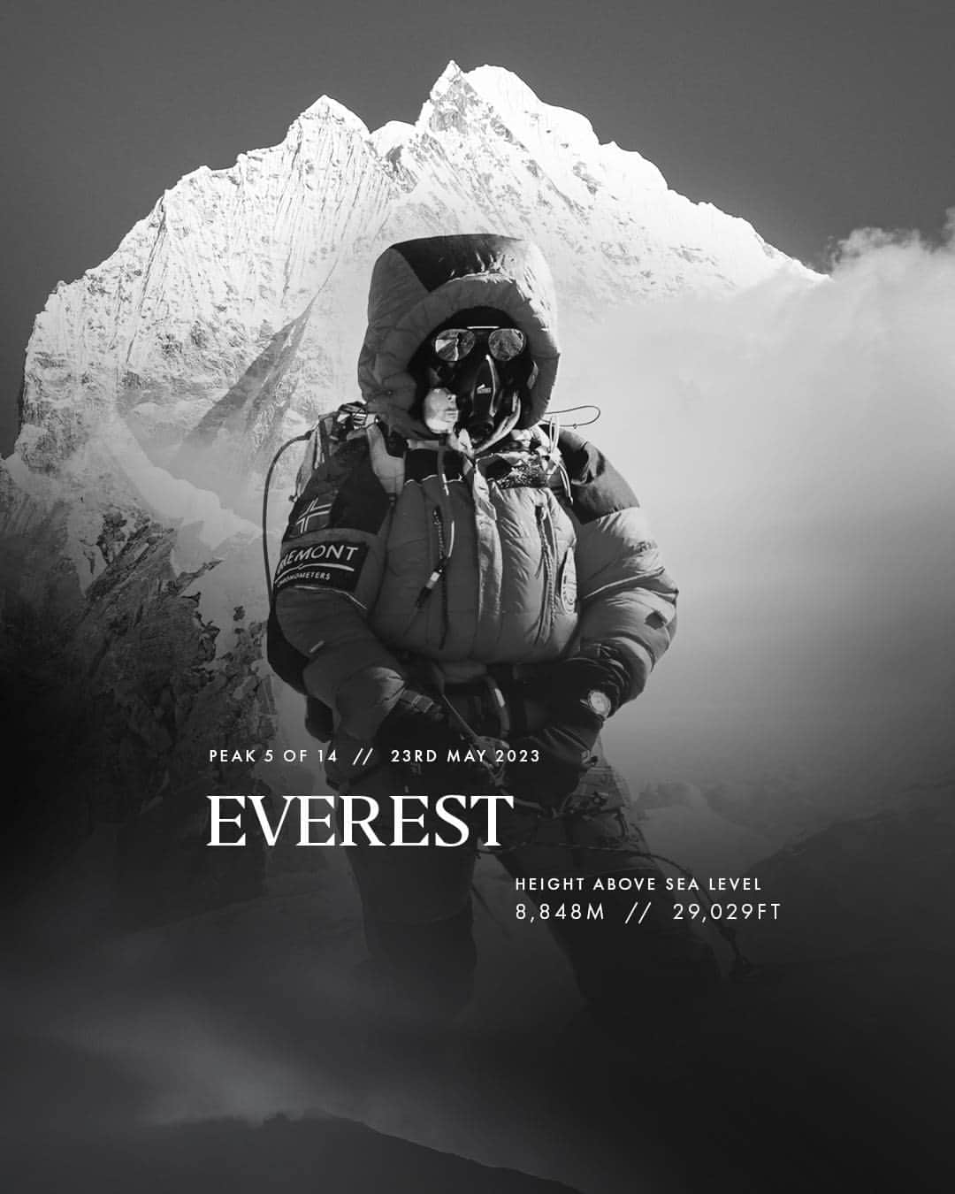 ブレモンさんのインスタグラム写真 - (ブレモンInstagram)「ANNOUCEMENT: Bremont Ambassador @kristin.harila is a force to be reckoned with, having successfully summited #Everest (8,849m) and #Lhotse (8,516m) today 23/05/23 at approximately 3:15am (Everest) and 11:15am (Lhotse) 🗻  With this incredible climb, Kristin has beaten her own 2022 speed record of climbing Everest and Lhotse in 8.5 hours, setting a new record of approximately 8 hours.  As Official Timing Partner, Bremont is proud to once again support Kristin as she attempts to be the first woman in history to climb the 14 highest peaks in the world in one season.  6 down, 8 to go! 🕐  At the time of summit Kristin is 26 days, 20 hours, and 45 minutes into her record breaking attempt. Head to the Bremont website to follow Kristin's journey and to track her time throughout the challenge.  #2023 Summits: 1/14 Shishapangma: 26/04/2023 2/14 Cho Oyu 03/05/2023 3/14 Makalu 13/05/2023 4/14 Kanchenjunga 18/05/2023 5/14 Everest 23/05/2023 6/14 Lhotse 23/05/2023  #summit #climbinglife #8000ers #8000meters #himalayas #expedition #adventure #outdoors #mountain #mountainlife #highmountains #14peaks #KristinHarila #nepal #himalayas #Everest #Lhotse #Everest2023 #MountEverest #MtEverest #EverestLhotse」5月23日 18時28分 - bremontwatches