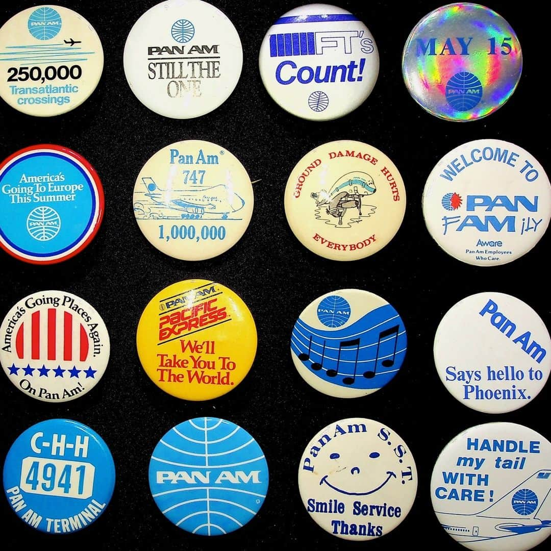 フィリップ・P・キーンのインスタグラム：「Verified From my collection. @pan.am.museum @panam_mech @sticknobillsposters #vintage #advertising #button #airline #memorabilia #flight #aviation #commercial」