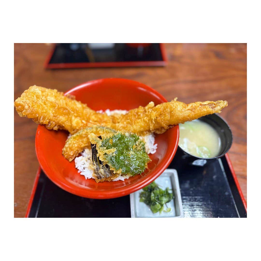 近藤夏子さんのインスタグラム写真 - (近藤夏子Instagram)「.     巨大！ あなご天丼👀 　  来た瞬間、大きすぎて笑いました😆 さいこう〜！ さっくさく、ふっわふわ！！  お寿司でもアナゴがトップ３に入るくらい好きです🧡 　 　 . #天丼 #あなご」5月23日 19時38分 - kondokako0804