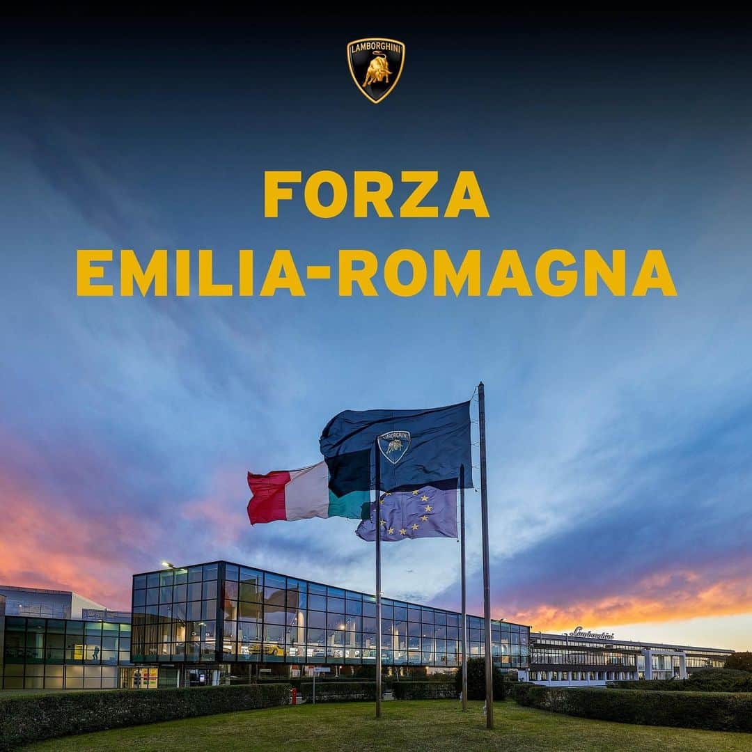 ランボルギーニのインスタグラム：「Automobili Lamborghini supports the people affected by the flooding in Emilia-Romagna, with a donation of 1 million Euros.   The company has responded to the terrible events devastating the region in recent days by joining "Un aiuto per l'Emilia-Romagna", the fundraiser promoted by the Agency for Territorial Security and Civil Protection. The funds will be donated, with the coordination of local authorities, to support affected communities, with a special focus on environmental recovery projects due to hydrogeological instability.   Automobili Lamborghini has taken the decision to cancel its 60th anniversary celebrations that were to be held from 24 to 28 May. The 60th Anniversary Giro Event, scheduled to start in Piazza del Popolo in Rome and finish in Piazza Maggiore in Bologna, has been canceled, along with all related activities.  #Lamborghini」