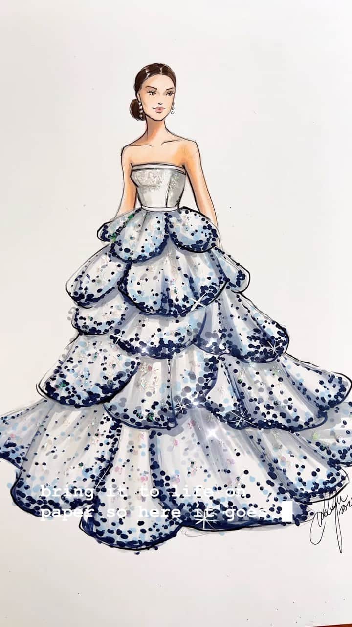Holly Nicholsのインスタグラム：「Dior’s Junon Gown worn by Natalie Portman at Cannes 🩵 #dior #natalieportman #cannes #asmr #fashionillustration #copic」