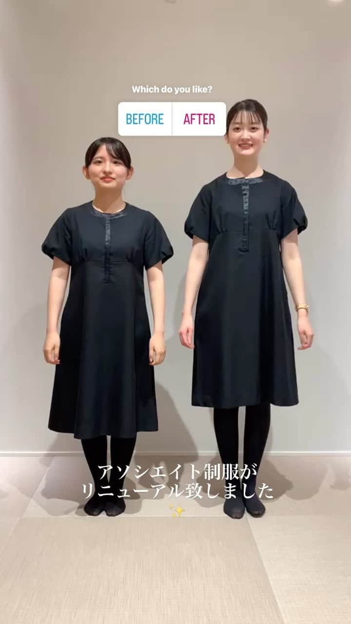 Dress the Life(ドレスザライフ) のインスタグラム：「アソシエイト(アルバイト)staffの制服が新しくなりました！😆✨  弊社DO(デザインオフィス)チームが企画した、新しい制服は 幅広い世代・体型の方に着こなして頂けるデザインとなっています😌  ウエストのリボンの結び方で、 ご自身らしさをプラスできるのもポイントです🎀  #ビフォーアフター #dressthelife #アルバイトスタッフ #制服紹介 #制服ビフォーアフター  #アルバイト募集中  #ワンピース着こなし #オフィスコーデ  #新卒採用2024 #新卒採用2025  #インターンシップ受付中  #第二新卒歓迎 #中途採用募集  #正社員登用あり」