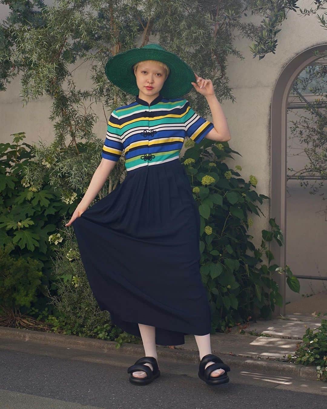 PUNK CAKEさんのインスタグラム写真 - (PUNK CAKEInstagram)「⭐️NEW ARRIVAL⭐️ ☑︎ S/S border china button long dress navy【SOLD】  Now on sale ➡︎ ONLINE STORE   PUNK CAKE POP-UP 5/27(土)〜6/2(金)  学大高架下Market出店　 6/3(土).4(日)  model / @momooka_koyoi」5月24日 20時39分 - punk_cake