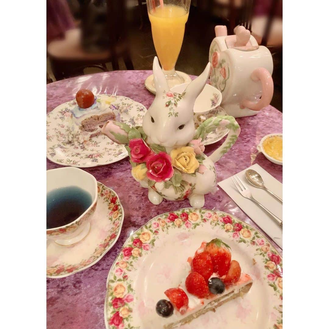 浜本あきのさんのインスタグラム写真 - (浜本あきのInstagram)「素敵なカフェで息抜き☕️💓 普段のあーたんもたまには見たいでしょ？笑 . みぃちゃん @mii_ice_love と待ち合わせして、カフェアコリットのアフタヌーンティーに行ってきました🕊️✨ みぃちゃんとは仕事でもプライベートでも一年以上会えてなくて、久しぶりだった…😭🌹 お互いいい意味で変わってなくて安心しました☺️笑 . お洒落な店内で、食器も好きなものを選べるので、うさぎのティーポットにした❣️ かわいすぎる🐰🍓 意外にボリュームもあるのが私好みのアフタヌーンティーセットだった🥺🌸 また女子会で来たいな〜💞 バタフライピーの紅茶、初めて飲みました、紫に変わるのも初めて知ってビックリ👀💙💜 . あと、みぃちゃんが紅茶を飲めるようになったのだ！！👏🏻😭✨ 素晴らしい！笑 . . . . #カフェアコリット  @cafe_acorite  #アコリット  #アコリットカフェ  #cafeacorite #acorite  #アフタヌーンティー  #ヌン活 #afternoontea  #アフタヌーンティーセット  #アフタヌーンティー巡り  #喫茶店 #池袋カフェ #東京カフェ #カフェ巡り #喫茶店巡り  #バタフライピー #紅茶 #ティーポット #アンティーク #アンティーク #おしゃれカフェ  #リアルリカちゃん  #みいのお胸様  #女子会 #スイーツ巡り #スイーツ部 #デートスポット #グルメ女子 #女子力向上委員会 #可愛い女の子 #お洒落カフェ」5月24日 20時38分 - _a_a_tan