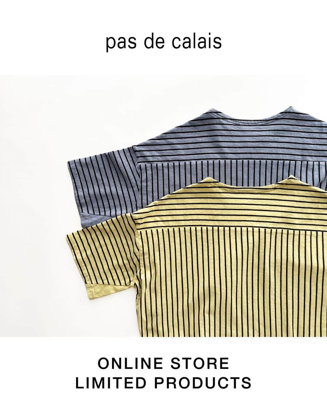 pas de calais -パドカレ-さんのインスタグラム写真 - (pas de calais -パドカレ-Instagram)「•  pas de calais  ONLINE STORE 限定商品。  本日5/24(水)18:00〜発売。  【Natural Dye T】  クチナシの実の皮、エンジュで染めたナチュラルダイのTシャツ。前はボーダー柄、後ろはストライプ柄になっています。  •T-shirt (No.1660) 17,600yen Sax blue (クチナシの身の皮) Yellow (エンジュ)  ■W Point Fair. 5/28(日)まで開催しております。  #pasdecalais  #pasdecalais_offical_jp  #パドカレ #tshirt #naturaldye #くちなし #エンジュ #onlinelimited」5月24日 11時59分 - pasdecalais_official_jp