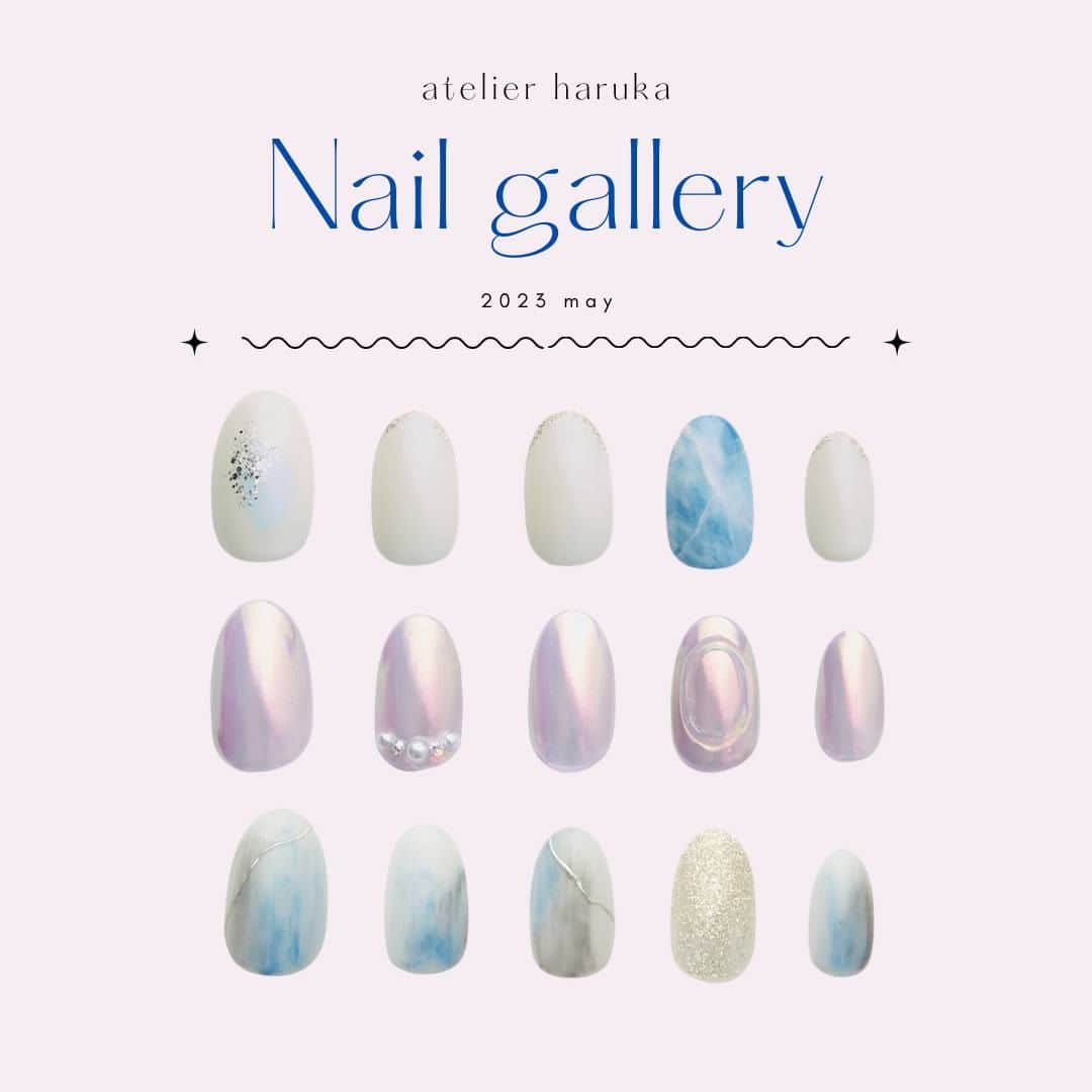 ヘアメイク&ネイル専門店 アトリエはるかのインスタグラム：「🩵 new nail design 🩵 毎月ネイルデザイン更新中💅好きなデザインありますか？🩵 https://www.haruka.co.jp/gallery/nail/  #nail #ネイル #ネイルカタログ #ネイルデザイン #オーロラ #atelierharuka #アトリエはるか」