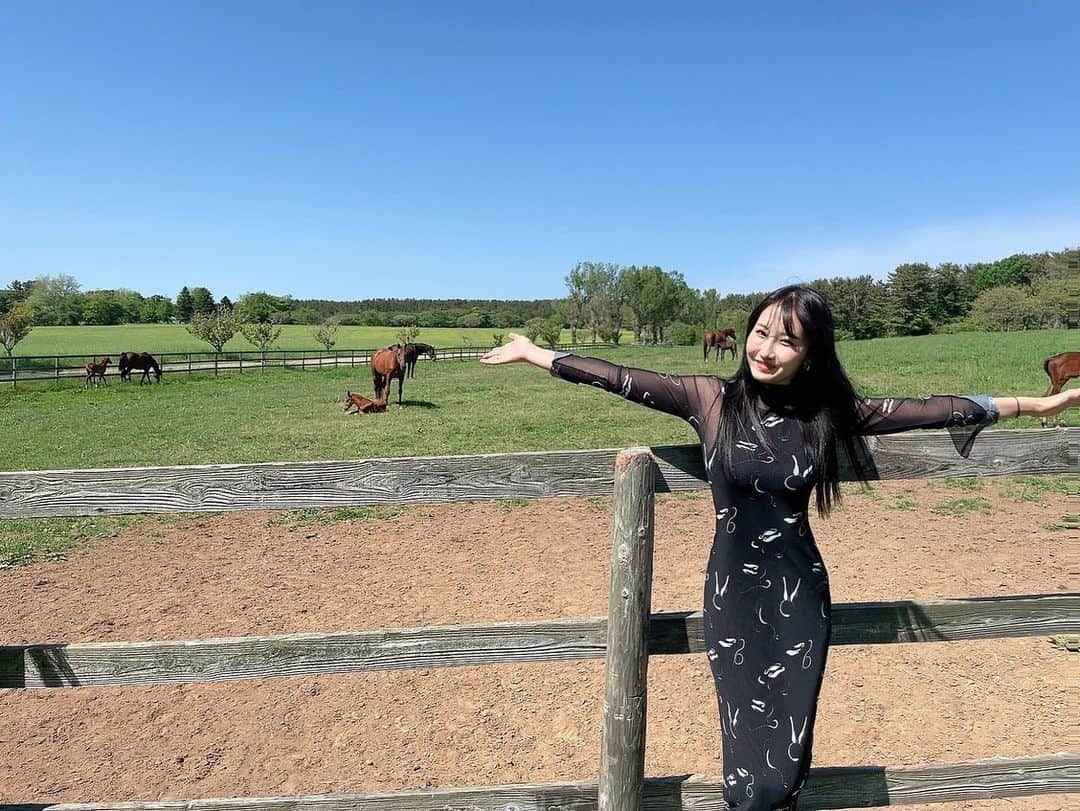 熊谷麻音さんのインスタグラム写真 - (熊谷麻音Instagram)「･ ･ ･  【  #風の丘ファーム 】  ここは未来の競走馬がいる牧場です🐴  本当にかっこよくて優しい目をしている🥺💓 お馬さんが大好きな私は本当に幸せで幸せです。  牧場がきっと私にとって1番好きな場所🌱  いつか牧場に住みたい。  私が好きな競走馬の子供もいましたっ🏇  親子馬はずっとくっついてた💓   #横浜町  #青森  #青森県  #競走馬  #競馬  #競輪女子  #牧場  #青森観光  #青森旅行  #馬好きな人と繋がりたい  #自然大好き  #自然がいっぱい  #自然が好き  #自然が好きな人と繋がりたい  #アウトドア女子  #牧場巡り  #牧場好き」5月24日 16時52分 - mao_kumagai