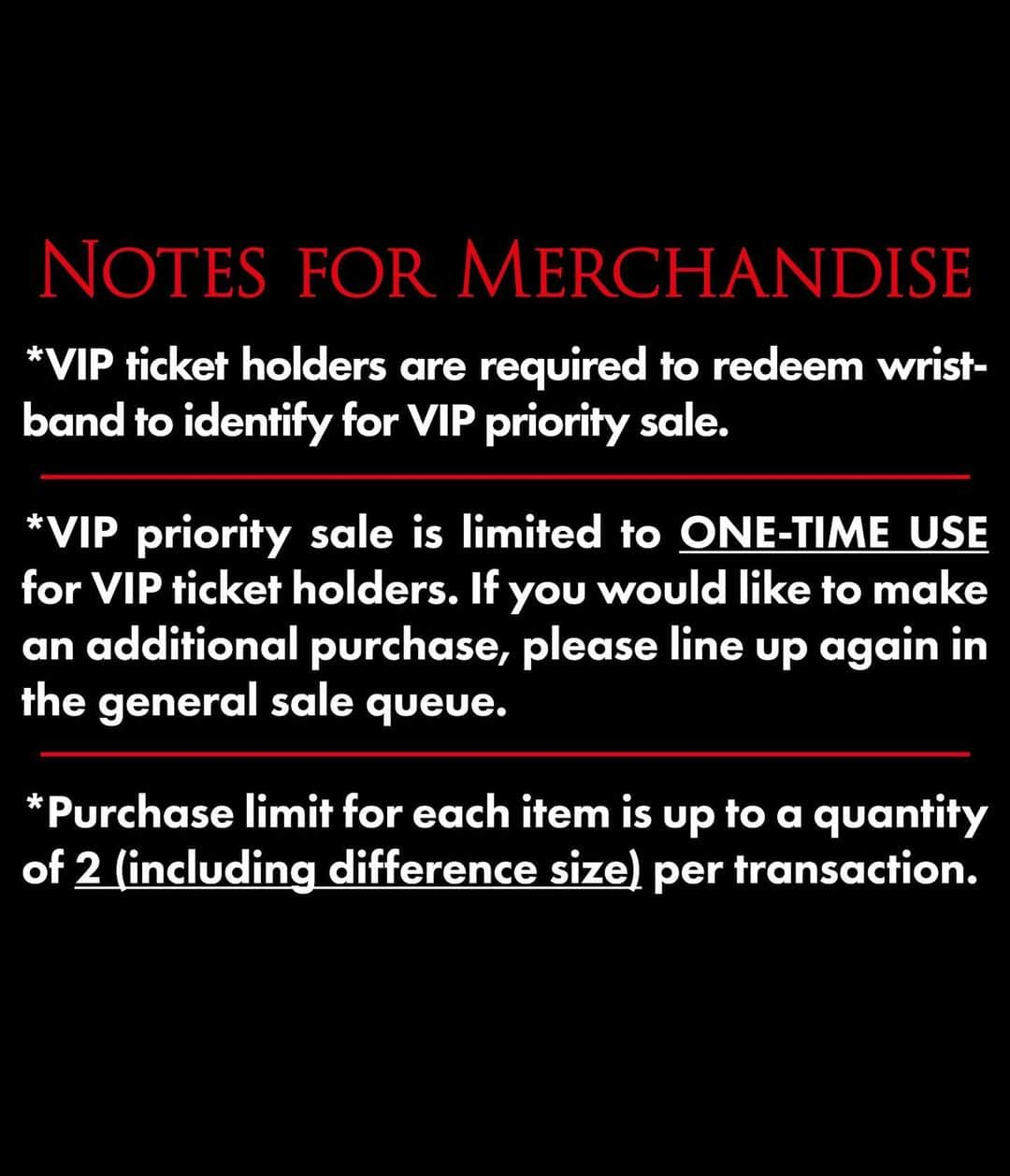 BABYMETALさんのインスタグラム写真 - (BABYMETALInstagram)「"BABYMETAL WORLD TOUR 2023 in Jakarta" Merchandise Announcement📣  [OPENING HOUR] MAY 25 2023 VIP PRIORITY - 2:00PM GENERAL - 3:00PM *There will be no merchandise sales after the show  [LOCATION] FOYER HALL 10 [PAYMENT METHOD] CASH, DEBIT&CREDIT CARD, QR CODE  [Notes for Merchandise] *VIP ticket holders are required to redeem wristband to identify for VIP priority sale. *VIP priority sale is limited to ONE-TIME USE for VIP ticket holders.  If you would like to make an additional purchase, please line up again in the general sale queue. *Purchase limit for each item is up to a quantity of 2 (including difference size) per transaction.  #BABYMETAL」5月24日 17時10分 - babymetal_official