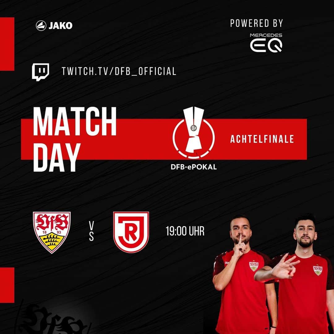 VfBシュトゥットガルトのインスタグラム：「🅰🅲🅷🆃🅴🅻🅵🅸🅽🅰🅻🅴 🏆✨  @dfb_efootball   🆚 @ssv_jahn_regensburg  ⏰ 19 Uhr 🎮 @deni.mutic & @burak__may  🖥️ twitch.tv/dfb_official _ #VfB #VfBeSports #vfbstuttgart #vfbstuttgart1893 #stuttgart #0711 #1893 #bundesliga  #fifa23 #esports #gaming #fifa #furchtlosundtreu #dfb #dfbepokal」
