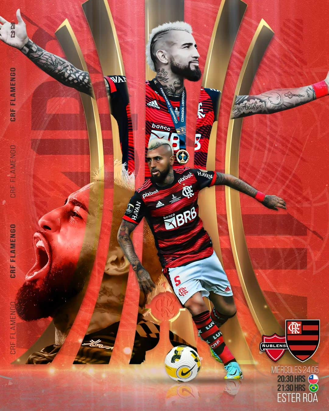 アルトゥーロ・ビダルさんのインスタグラム写真 - (アルトゥーロ・ビダルInstagram)「Feliz de volver a jugar Copa Libertadores en casa 🇨🇱  Vamos Flamengo ❤️🖤 todos juntos por el triunfo 👌🫅🏽💪  20:30 🇨🇱 21:30 🇧🇷  #VamosFlamengo #ÑUBxFLA」5月25日 4時55分 - kingarturo23oficial