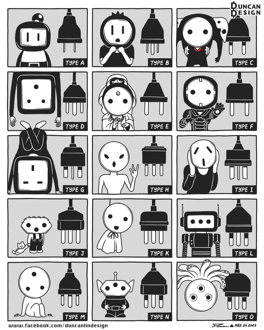 Duncanのインスタグラム：「🔌🔌🔌 . #world #power #plug #socket #faces #duncan #2023 #comics #duncandesign」