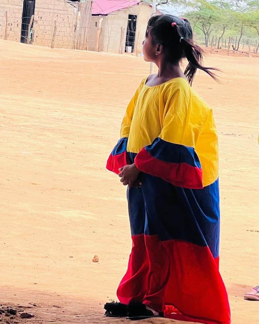 シャキーラのインスタグラム：「Esta linda niña guajira que lleva nuestra bandera puesta pertenece a un colegio en Uribia para 1200 niños que no dispone de baños, aulas, comedor y cocina.  Estaremos construyendo con @fpiesdescalzos aquí, un nuevo módulo con todo lo que necesitan. Seguimos trabajando y pedimos más esfuerzos al gobierno y al sector privado para que nuestros niños puedan obtener una educación digna y un futuro mucho mejor que su presente.」