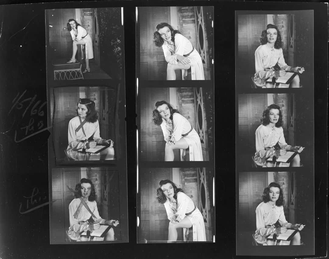 lifeのインスタグラム：「Contact sheet from LIFE Photographer Alfred Eisenstaedt's office of actress Katharine Hepburn, 1941.   (📷 Alfred Eisenstaedt/LIFE Picture Collection)   #LIFEMagazine #LIFEArchive #AlfredEisenstaedt #1940s #LIFELegends #KatharineHepburn #ContactSheet #Photography」