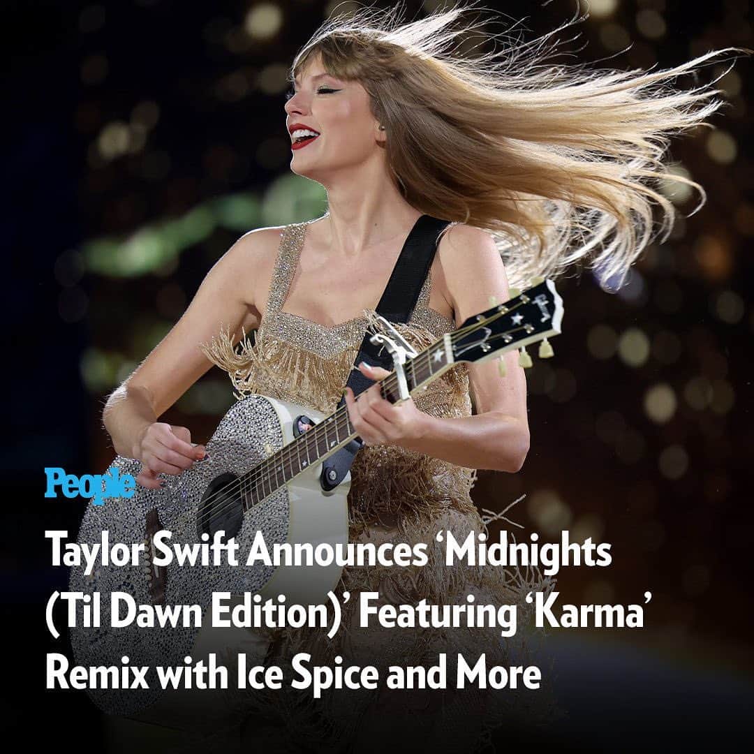 People Magazineさんのインスタグラム写真 - (People MagazineInstagram)「Meet Taylor Swift at midnight — again. 🌟 The singer-songwriter announced Midnights (Til Dawn Edition), an extended version of her latest album featuring a remix of fan-favorite track "Karma" featuring rapper Ice Spice. Get all the details at the link in our bio. ✨ | 📷: Scott Eisen/TAS23/Getty」5月25日 2時28分 - people