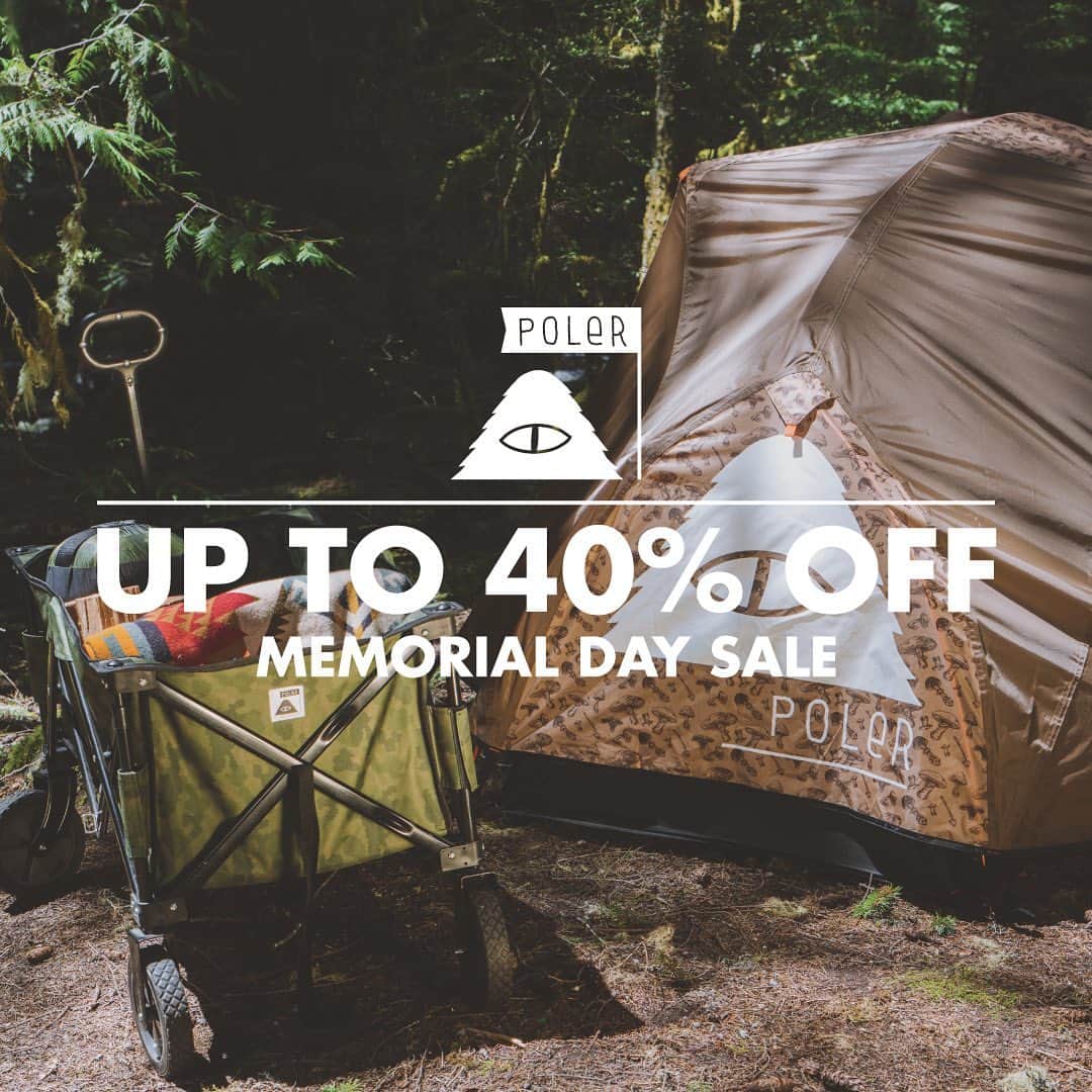 Poler Outdoor Stuffのインスタグラム：「Up to 40% off everything you need to get campin!   Shop the Memorial Day Sale, live now on the dot com🏕  Discounts automatically applied, free shipping in the USA on orders $99+  #campvibes」