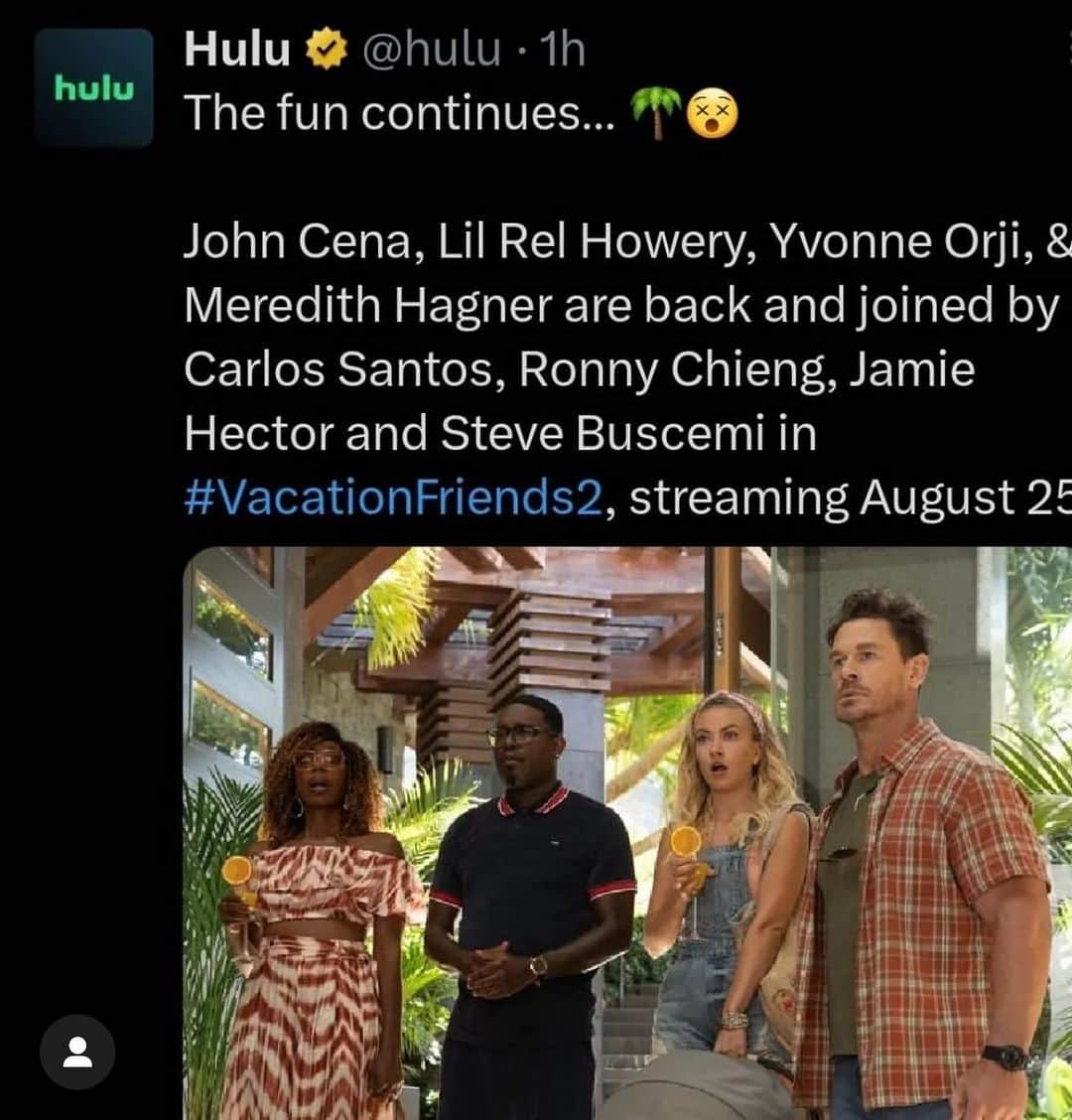 ジェイミー・ヘクターのインスタグラム：「Jamie Hector and Steve Buscemi join @comedianlilrel @johncena @yvonneorji @merediththeweasel in #vacationfriends2 on #hulu streaming 8/25/23」