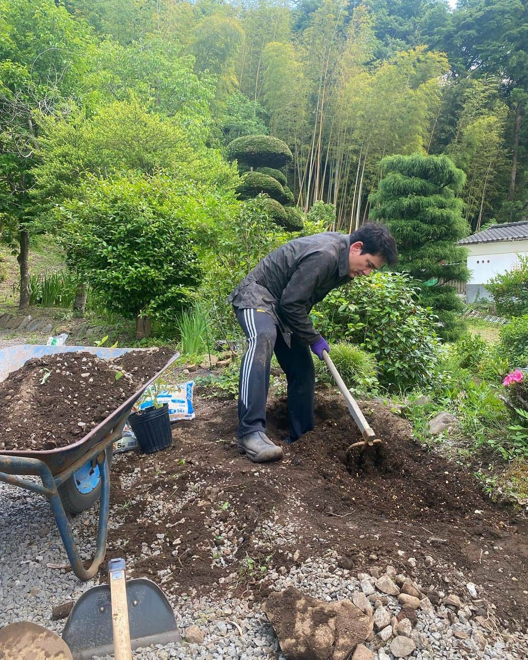 野口健さんのインスタグラム写真 - (野口健Instagram)「大月の古民家裏の山で森づくり。 前回は10本程、植えましたが、今日は17本。山なので、笹の根と、石が地中からゴロゴロ。明日は間違いなく身体中が筋肉痛…というかもはら痛い…。イメージでは約100本かな(^^;; 森づくりで1番の醍醐味は土壌作り。色々なものを混ぜ混ぜするとフカフカになる。そこに苗木を植えると「気持ちいい！！！」って表情を見せてくれるので、嬉しいな。  森づくり、楽しいな。  #野口健#野口健ガーデニング#野口健古民家生活#大月#田舎暮らし」5月25日 23時46分 - noguchiken8848