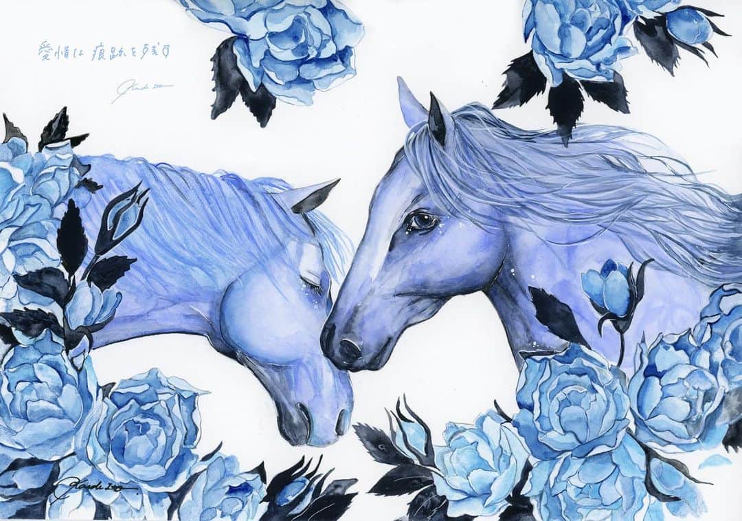 伊東楓のインスタグラム：「.  愛情は、痕跡を残す  #伊東楓#絵詩#artworks#berlin#malerin#kunst#germany#japaneseartist#horses」