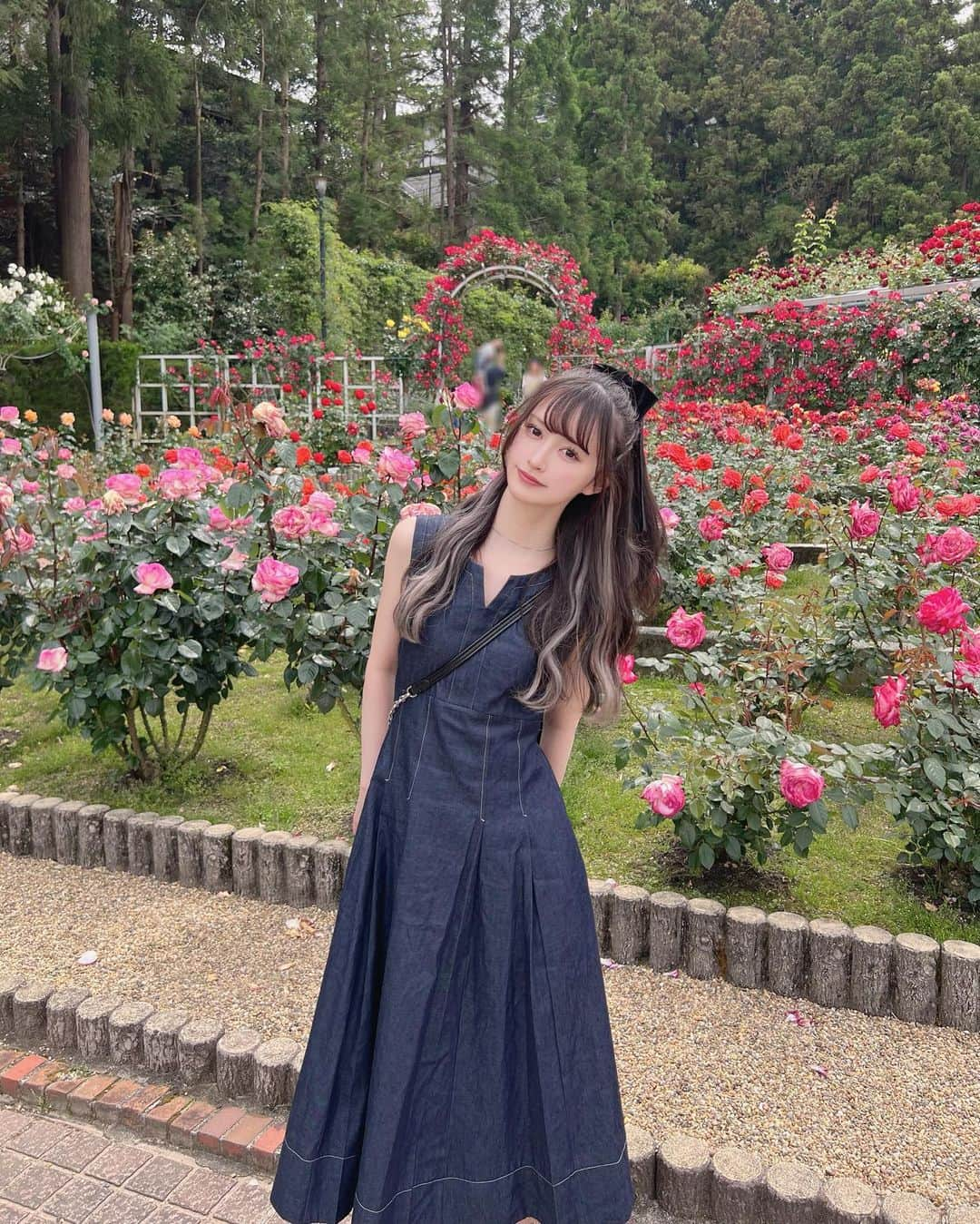 山本望叶さんのインスタグラム写真 - (山本望叶Instagram)「かわいいワンピース着て 薔薇園行ったよ^^  #ootd #codeiherb #コーデ #夏服コーデ #ワンピース #ワンピースコーデ #デニムワンピース #mercuryduo #ハーフアップ #薔薇 #薔薇園」5月25日 19時32分 - mikana.yamamoto