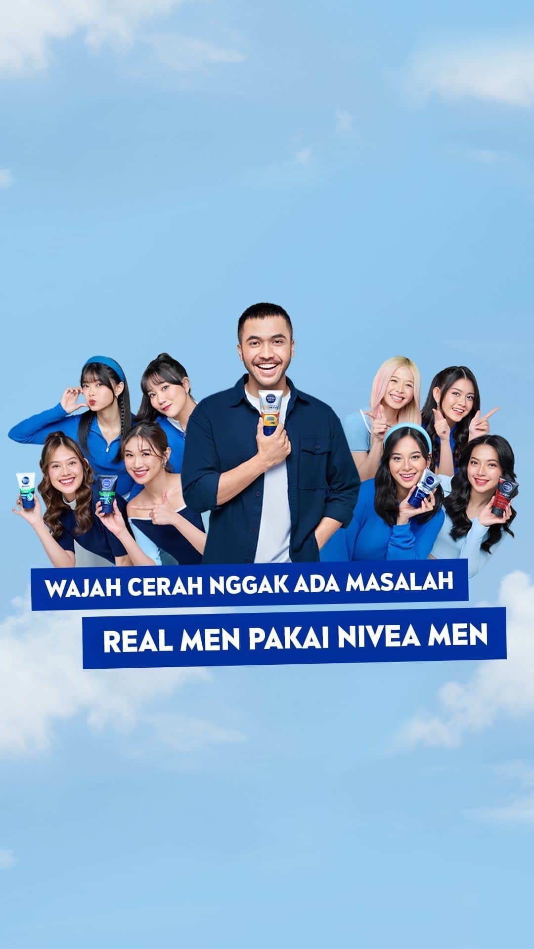 のインスタグラム：「JKT48 X NIVEA MEN, buat kamu cowok-cowok saatnya dapetin wajah cerah nggak ada masalah! Karena #RealMenPilihanJKT48 pakai NIVEA MEN dong~💙 . Yuk follow @niveamen_id buat cari tau konten kolaborasi & event bareng @jkt48 yaa!」