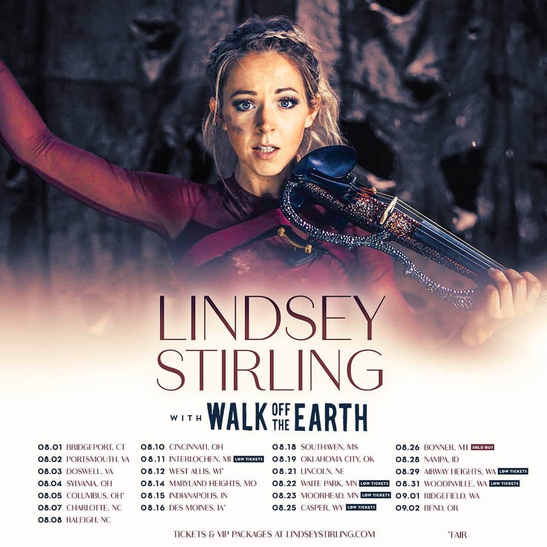 リンジー・スターリングのインスタグラム：「Getting SO excited to see you all soon on my summer's tour with @walkofftheearth!! Several shows are almost sold out so grab ‘em now cause summer is just around the corner! We’ve also got new VIP experiences for you - a whole Summer Picnic, complete with a Q&A, games and more! Get tickets at lindseystirling.com/tour. See you this summer!」