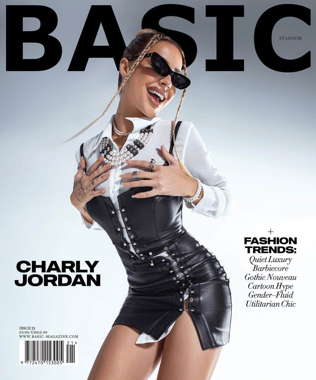 チャーリー・ジョーダンのインスタグラム：「BASIC 21st Issue #Stardom Cover Release starring Charly Jordan @charlyjordan  Pre-Order hard copy via Link in Bio  Presented by KOTTÉ STUDIO Photographer VIKTORIJA PASHUTA @viktorija_pashuta  Producer & CFO JACKSON CHONG @jacksonchong_  Stylist CARA GORDON @cara_gordon Makeup ASHLEN ROMO @glamxashlen Hair TATIYANA ELIAS @tatiyanaelias Photographer’s Assistant JATHAN CAMPBELL @jathancphoto  Special Thank You To THE AGENCY STUDIO @theagencymediagroup  Catering Vava Omakase   Senior Art Director @meathead_saiyan  Managing Editor @indygo_ann  Interview by @ebonywilliamsworld   Dress MITILIANE COUTURE @mitiliane.couture Shirt AKIRA @shopakira Glasses BONNIE CLYDE @bonnieclyde Necklace LANVIN @lanvin Rings RARE ROMANCE @rareromance  #BasicMagazine #charlyjordan」