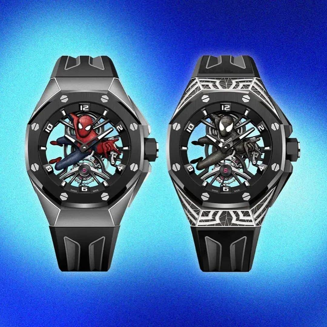 Daily Watchさんのインスタグラム写真 - (Daily WatchInstagram)「@audemarspiguet just unveiled a new version in their collaboration with Marvel. The Spider Man Royal Oak Concept Tourbillon featuring a red Spider man in the dial comes in a limited run of 250, while the watch on the right, with the black Spider Man, is a unique piece and just sold at a charity sale in Dubai for a staggering $6.2 million. What do you think? #audemarspiguet #royaloakconcept #spiderman」5月26日 2時36分 - dailywatch