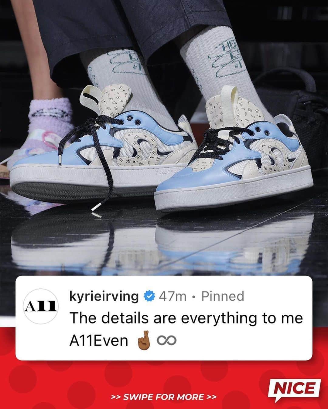 Nice Kicksさんのインスタグラム写真 - (Nice KicksInstagram)「@kyrieirving revealed on IG Live that he will be signing a new sneaker deal “very, very soon.” 👀 @nicekickshoops   We’ve seen Kyrie notoriously cover up the Swoosh on his signature Nikes since splitting with the brand in December 2022. He’s worn @ethicsthebrand in practice and recently adidas and Puma have been reported to show interest.   Where do you think Kyrie will sign? 🤔」5月26日 2時37分 - nicekicks