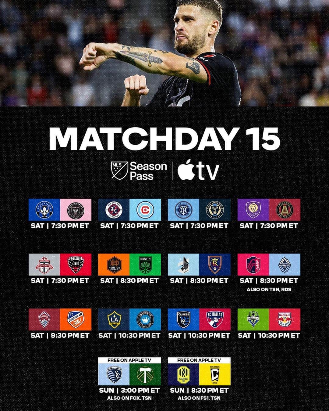 Major League Soccerのインスタグラム：「You, us, soccer, this weekend. 😏 Meet us on #MLSSeasonPass on @AppleTV.」