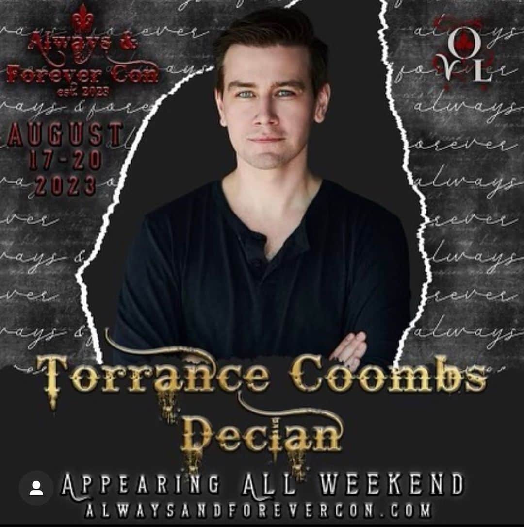 トーランス・クームスのインスタグラム：「Come join me (and a few other people too I guess) for a full weekend of fun, August 17-20. We’re taking over Conyers, GA, where The Originals was actually shot. I’m addition to the usual autographs, panels and photo ops, we’ve got a ton of special activities planned. Come hang out with me, sing with me, ask me any burning questions you have about The Originals, Reign, modesty patches, life, etc. It’s going to be a fun time, pal. The lineup is already stacked and these mad lads are still announcing new guests! Tickets at alwaysandforevercon.com @alwaysandforevercon」