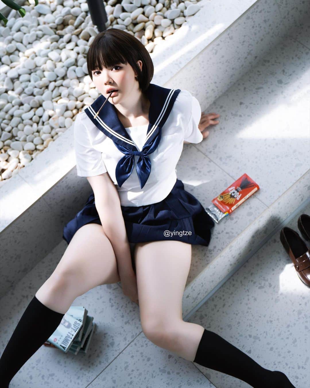 YingTzeのインスタグラム：「Blue Seifuku x Short Hair 💙  Fun fact : Actually I wanted to cut my real hair like this but 3 years ago a hairdresser cut wrong despite me showing her pictures left me traumatised 🤣  Blue Seifuku is Set A for this month’s photo set 🫶🏻💙 Last day for May Photo Sets is on the 31st May ! Link in bio ✨  📸 @prestonles.ig   #seifuku #sailoruniform #girlwithshorthair」