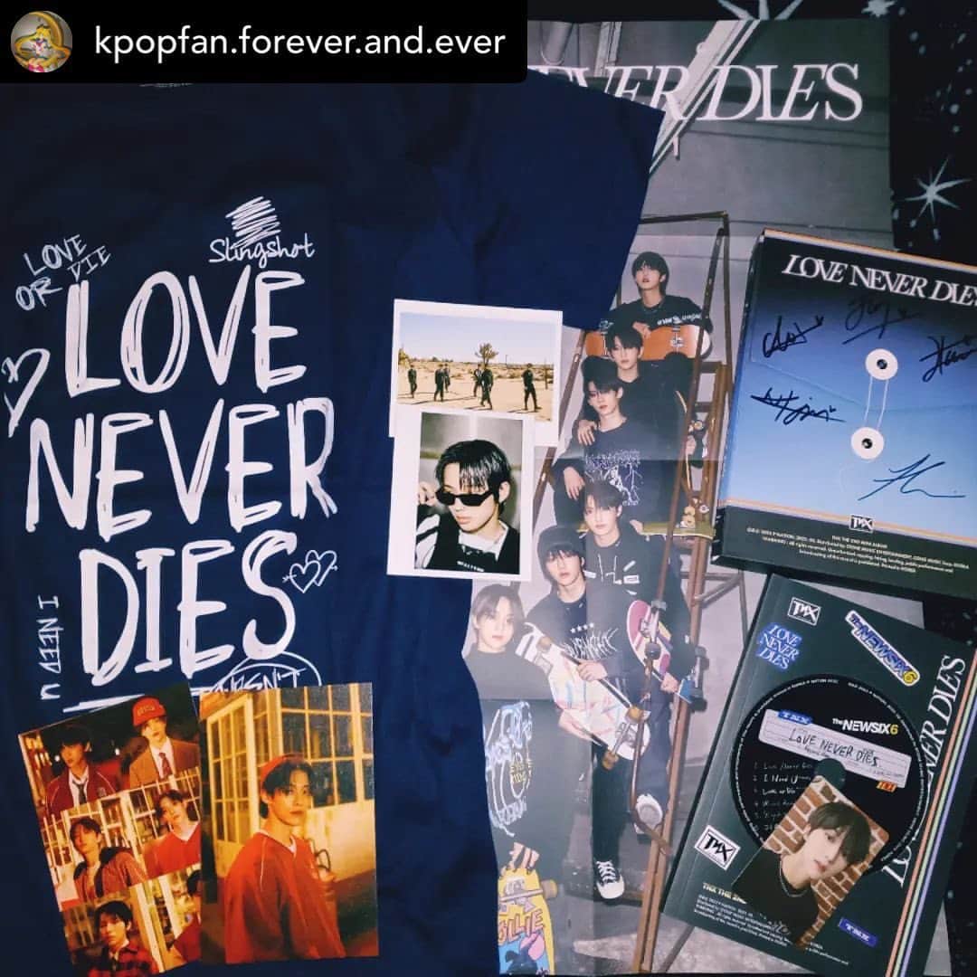 allkpopTHESHOPのインスタグラム：「#Repost @kpopfan.forever.and.ever Signed TNX album, and Love Never Dies shirt! 💙💙💙 @allkpoptheshop #tnx #kpop #thenewsix #thx #티엔엑스 #taehun #kyungjun #hyunsoo #junhyeok #hwi #sungjun #태훈 #경준 #현수 #준혁 #휘 #성준 #allkpoptheshop #boyband #kpopboyband #kpopisthebest #kpopforever」