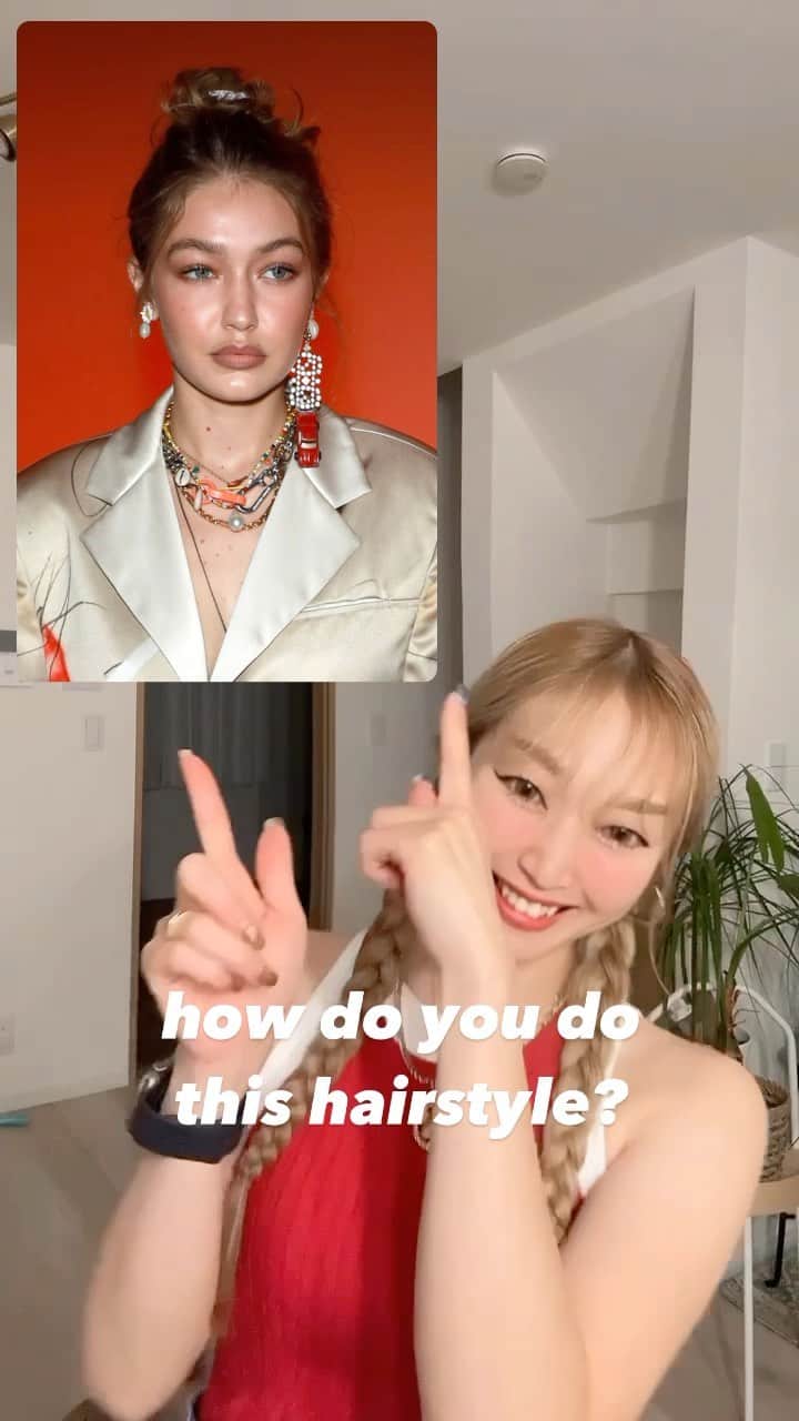 のインスタグラム：「styling hair  @gigihadid  High bun🫶🫶🫶  styling agent @dance.design_tuner   Hello   @gigihadid  I love it so much that I used the photo. forgive me please.♡  #styling hair #hair #hairstyle  #hairstyles」