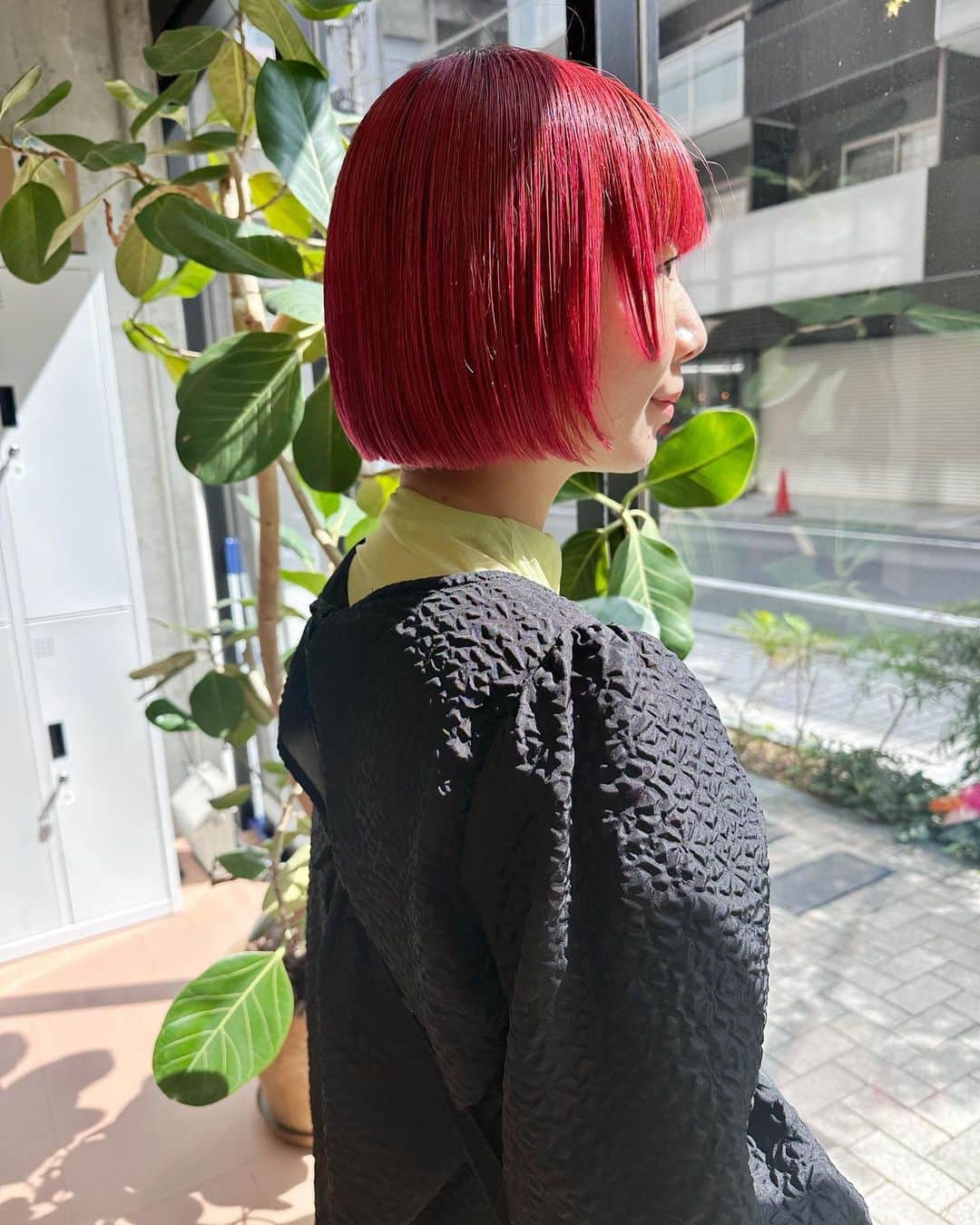 Yanagihara Hirokiさんのインスタグラム写真 - (Yanagihara HirokiInstagram)「ファッションに合わせたカラーリングで bob +RED ・ ・ 今回は根元の伸びた部分は明るくしないで黒を残しつつ赤に ・ #ボブ#赤髪#根元残し#シンプルボブ#切りっぱなしボブ#ナチュラルボブ  #キャンペーン#美容室#ヘアサロン#ボブ#ハンサムショート#ショートヘア#ケアブリーチ#ブリーチカラー#切りっぱなしボブ#外ハネボブ#マッシュショート #ブロンドヘア#表参道#フェイスレイヤー  #1dk #ワンディーケー #アイディーケー  #1dkスタイリングオイル #1dkスタイリングソルベ #1dkスタイリングドロップ #lala_hair」5月26日 7時29分 - yanagihara_hiroki