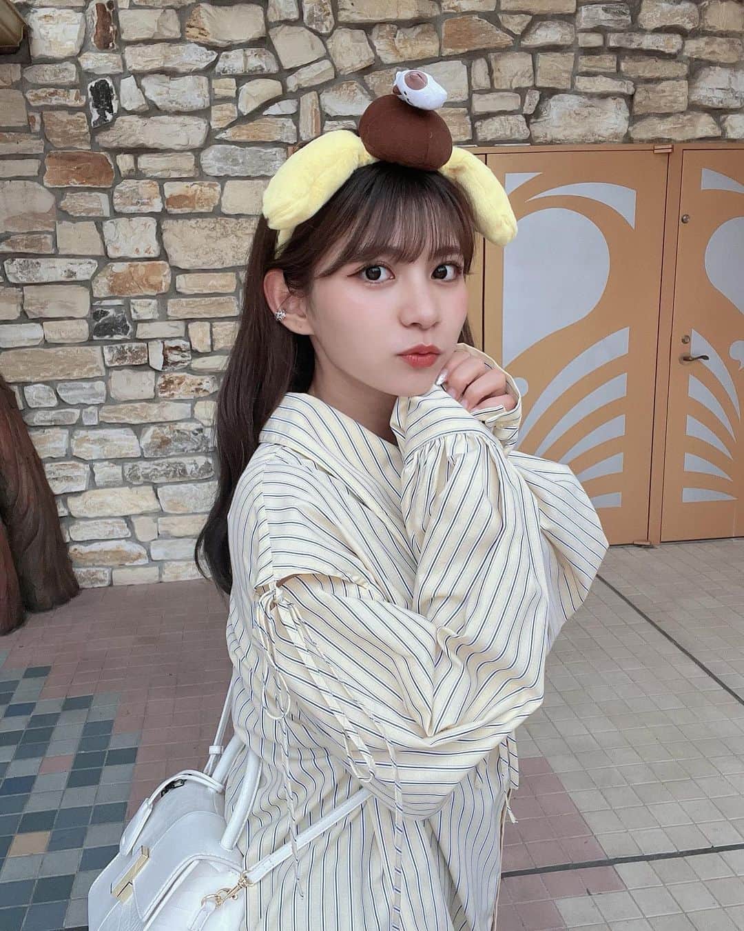 本田夕歩のインスタグラム：「ぷりんくん🍮♡  #ootd #chico #GRL #grl購入品 #サンリオピューロランド #ピューロランド #ポムポムプリン」