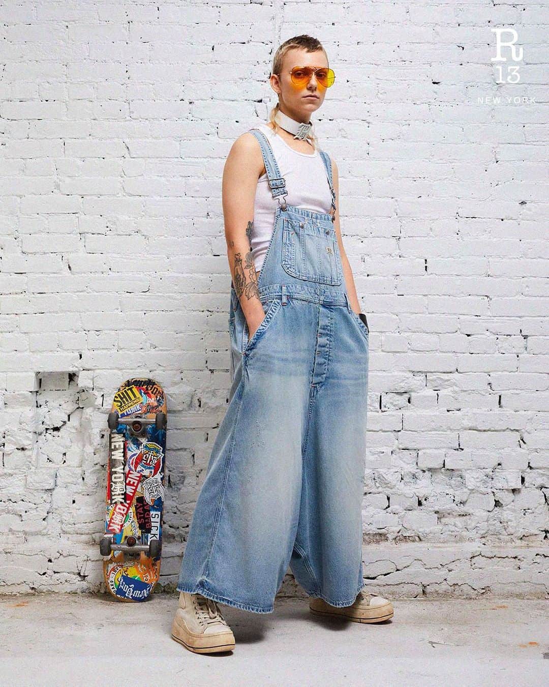 のインスタグラム：「Overalls are a critical piece of the Spring/Summer collection, combining casual flair, functional mobility and breathability into an iconic style.  #r13 #r13denim #skate」