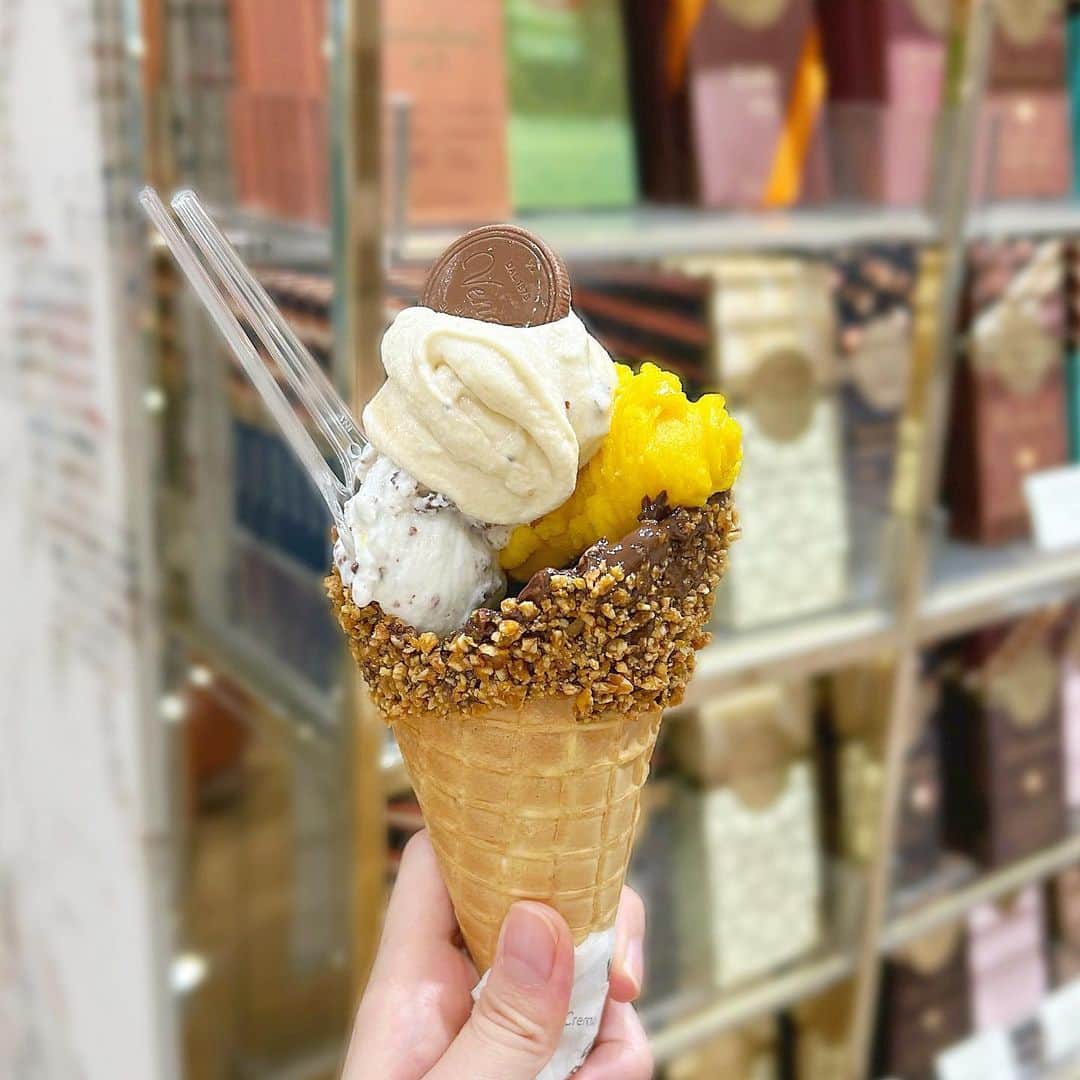 大石 沙南のインスタグラム：「美味しすぎたジェラート 🍦🥄 安定にストラッチャテッラが1番！  #ジェラート #ヴェンキ #gelato」