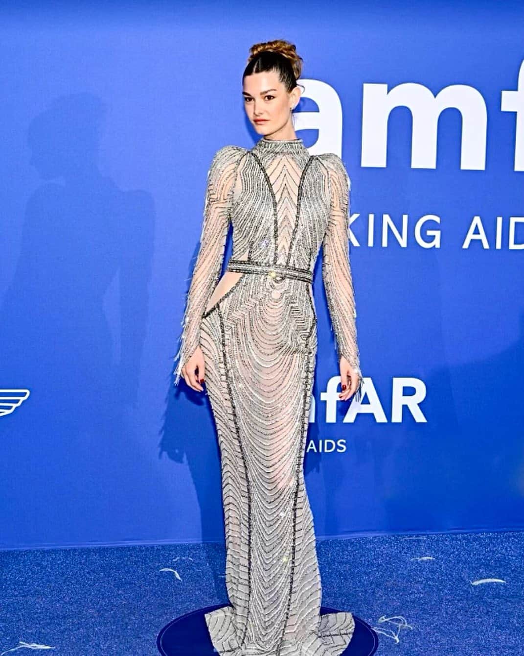OPHELIEのインスタグラム：「A thousand pearls for my last look during #cannesfilmfestival attending the fabulous @amfar charity gala. Making aids history. Styled by @badramajjar in @ziadnakad & @cartier 💎 In the best company, Thank you 💙 @valerykaufman @dimitrivarsano」