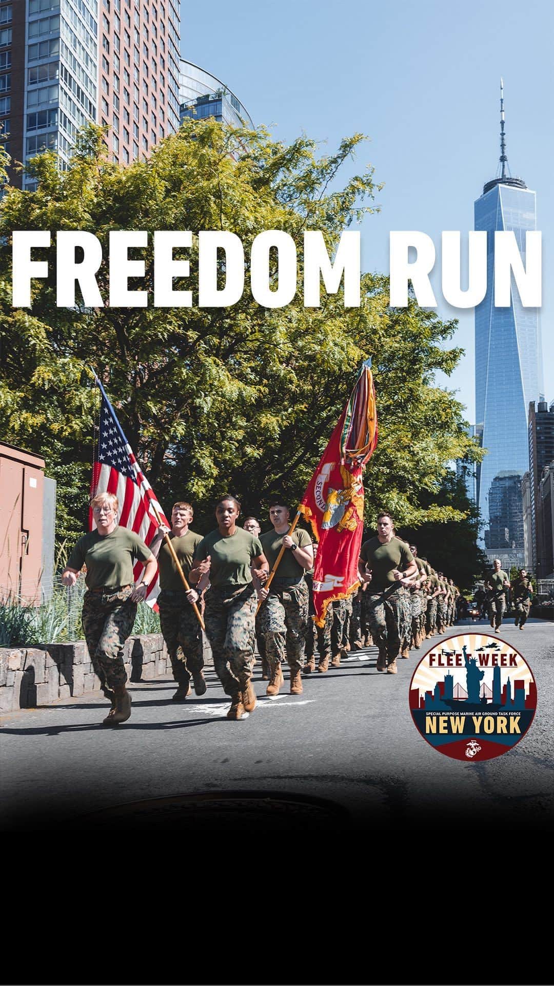 アメリカ海兵隊のインスタグラム：「Freedom Run   📍New York, New York  (May 25, 2023)   #Marines and @usnavy Sailors from Special Purpose Marine Air-Ground Task Force – New York run in formation to the 9/11 Memorial during Fleet Week New York (FWNY).  #FWNY23 provides an opportunity for the American public to meet Marines, Sailors, and @uscg members and see first-hand the latest capabilities of today’s maritime services.   📷 (U.S. Marine Corps video by Staff Sgt. John A. Martinez)  #USMC #FleetWeekNYC」